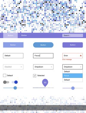 Pembe ışık, vektör stil rehberi daireler ile mavi. Güzel UI ux kiti ile onun üstbilgisindeki renkli noktalar. Web siteleri, açılış sayfaları için güzel düzeni.