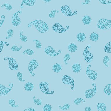 Hafif mavi vektör sorunsuz zarif duvar kağıdı ile yaprak ve çiçek. Beyaz arka plan üzerinde kabataslak karalamalar. Desen renkli kitap ve sayfaların çocuklar için için.