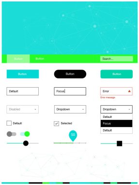 Işık yeşil vektör web UI kiti poligonal tarzı daireler ile. Üçgen, daire arka plan üzerinde Stil Kılavuzu. Bu örnek açılış sayfanız için mu.