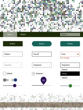 Koyu mavi, yeşil vektör tasarım UI kiti noktalı. Arka plan üzerinde renkli stil rehberi daireler ile. Sen-ebilmek kullanma için açılış sayfaları bu şablonu.