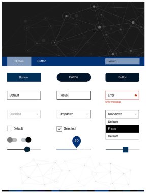 Koyu mavi vektör stil Rehberi ile üçgenler, daireler. Üçgen, daire arka plan üzerinde Stil Kılavuzu. Sen-ebilmek kullanma için açılış sayfaları bu şablonu.