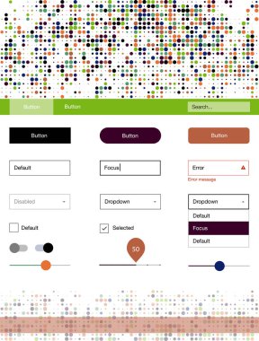 Karanlık çok renkli vektör tel kafes kiti noktalı. Dekoratif UI takımı tasarım renkli noktalar ile soyut tarzda. Web siteleri için basit renkli tasarım.