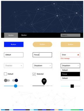 Açık mavi, yeşil vektör UI kiti poligonal tarzı daireler ile. Renkli üçgen, daire basit malzeme tasarım kiti. Web siteleri için basit renkli tasarım.