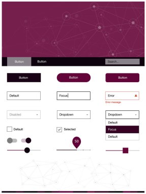 Mozaik, daireler ile koyu mor vektör tasarım UI kiti. Web Kullanıcı arabirimi kiti ile soyut üçgenler, başlığını çevrelerde. Sen-ebilmek kullanma için açılış sayfaları bu şablonu.