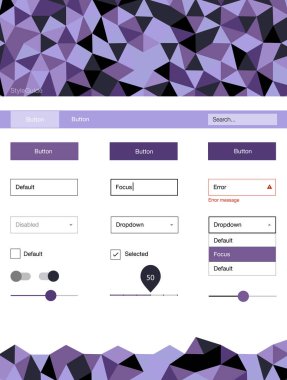 Hafif mor vektör tel kafes kiti kristalleri ile. Basit malzeme tasarım kiti ile üçgen renkli mozaik. Sen-ebilmek kullanma için açılış sayfaları bu şablonu.