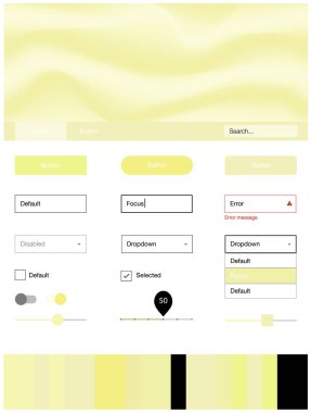 Işık sarı malzeme tasarım kiti ile vektör sıvı şekiller. Gradyan memphis tarzı ile zarif parlak illüstrasyon. Açılış sayfanız için modern şablon.