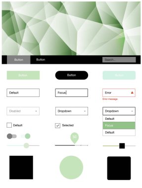 Açık mavi, yeşil vektör tel kafes kiti kristalleri ile. Web Kullanıcı arabirimi kiti ile onun üstbilgisindeki soyut degrade üçgenler. Web siteleri için basit renkli tasarım.