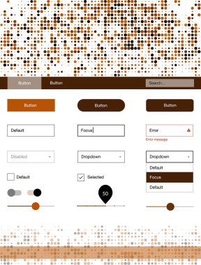 Koyu turuncu vektör tasarım UI kiti noktalı. Dekoratif UI takımı tasarım renkli noktalar ile soyut tarzda. Bu örnek açılış sayfanız için mu.