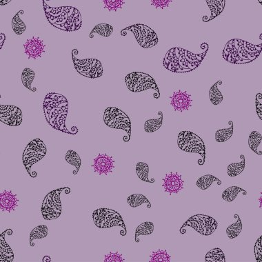 Koyu mor vektör yaprak ve çiçek ile sorunsuz zarif şablonu. Renkli resimde doodle tarzı yaprakları, çiçekleri ile. Desen renkli kitap ve sayfaların çocuklar için için.