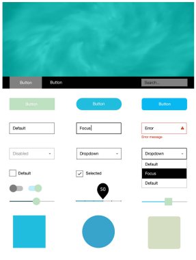 Açık mavi, yeşil vektör web UI kiti Bulutsusu yıldız ile. Basit malzeme tasarım kiti üstbilgisindeki renkli bulutlar ile. Açılış sayfanız için modern şablon.