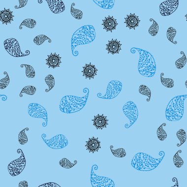 Açık mavi, vektör sorunsuz doodle şablonuyla yaprak ve çiçek yeşil. Glitter soyut resimde yaprak ve çiçek ile. Marka kitap tamamen yeni şablon.