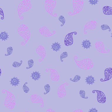 Pembe ışık, vektör sorunsuz doodle düzeniyle yaprak ve çiçek mavi. Soyut illüstrasyon yaprakları, çiçekleri karalamalar tarzı ile. Dokulu deseni bir Web sitesi için banner.