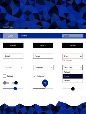 Koyu mavi vektör tel kafes kiti kristalleri ile. Arka plan üzerinde renkli stil rehberi üçgenler ile. Açılış sayfanız için modern şablon.