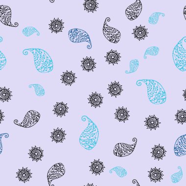 Pembe ışık, vektör sorunsuz doodle düzeniyle yaprak ve çiçek mavi. Yaprak ve çiçek beyaz arka plan üzerinde gradyan ile. Cep telefonu arka plan için şablon.