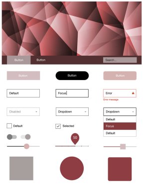 Koyu kırmızı vektör tel kafes kiti kristalleri ile. Dekoratif UI takımı tasarım renkli kristaller ile soyut tarzda. Sen-ebilmek kullanma için açılış sayfaları bu şablonu.