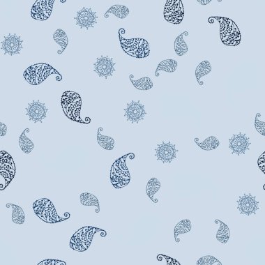 Koyu mavi vektör yaprak ve çiçek ile seamless doğal modeli. Yaprakları, çiçekleri beyaz arka plan üzerinde doğal tarzı. Desen renkli kitap ve sayfaların çocuklar için için.