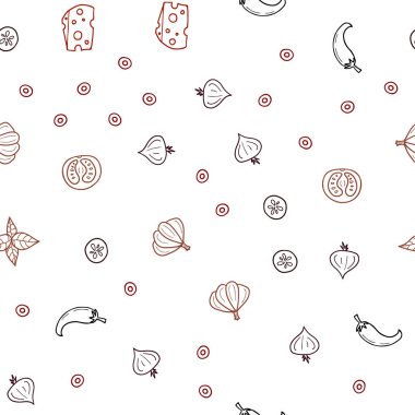 Koyu turuncu vektör organik yemek ile sorunsuz şablonu. Gıda doodle tarzı ile güzel renkli resimde. Desen menüsü kafeteryalar, barlar, restoranlar için.