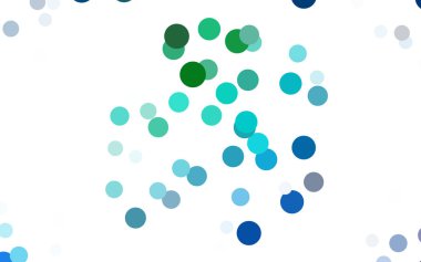 Açık mavi, yuvarlak ve küreli yeşil vektör pankartı. Soyut noktalar. Renkli gradyan ile yarım ton biçiminde Art Bubbles arkaplanı.