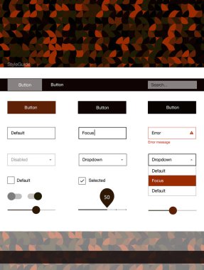 Koyu kırmızı vektör UI ux kiti daireler ile. Güzel UI ux kiti ile onun üstbilgisindeki renkli noktalar. Web siteleri, açılış sayfaları için güzel düzeni.