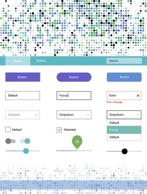 Çok renkli vektör tasarım UI kiti noktalı ışık. Güzel UI ux kiti ile onun üstbilgisindeki renkli noktalar. Açılış sayfanız için modern şablon.
