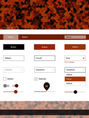 Koyu kırmızı vektör tasarım UI kiti noktalı. Başlığını renkli gradyan daireler modern stil kılavuzu. Web siteleri için basit renkli tasarım.