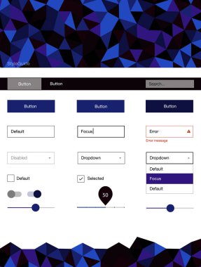 Koyu mavi vektör tel kafes kiti kristalleri ile. UI Ux kiti başlığını poligonal renkli arka plan ile. Sen-ebilmek kullanma için açılış sayfaları bu şablonu.