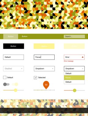 Işık kırmızı, sarı vektör UI ux kiti daireler ile. Arka plan üzerinde renkli stil rehberi daireler ile. Web siteleri için basit renkli tasarım.