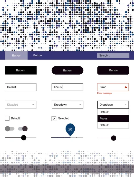 Koyu mavi, sarı vektör tasarım UI kiti noktalı. Web Kullanıcı arabirimi kiti başlığını soyut degrade daireler ile. Bu örnek açılış sayfanız için mu.