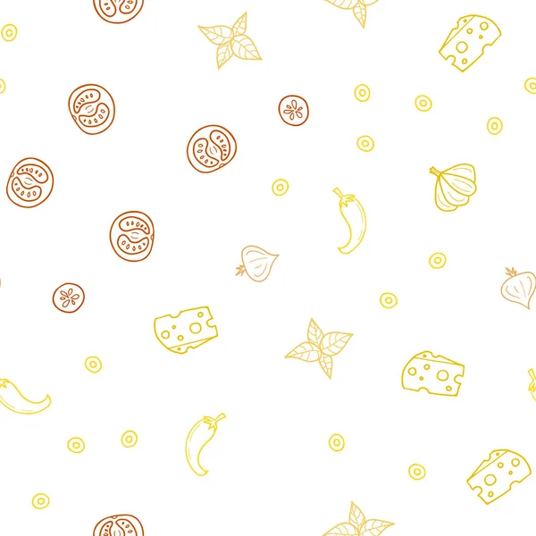 Işık turuncu vektör gurme mutfağı ile sorunsuz kapak. Gıda doodle tarzı ile güzel renkli resimde. Reklam, kitapçıklar, broşürler restoranlar için desen.