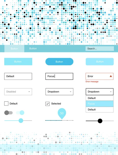Açık mavi, vektör stil rehberi daireler ile yeşil. Güzel UI ux kiti ile onun üstbilgisindeki renkli noktalar. Bu örnek açılış sayfanız için mu.