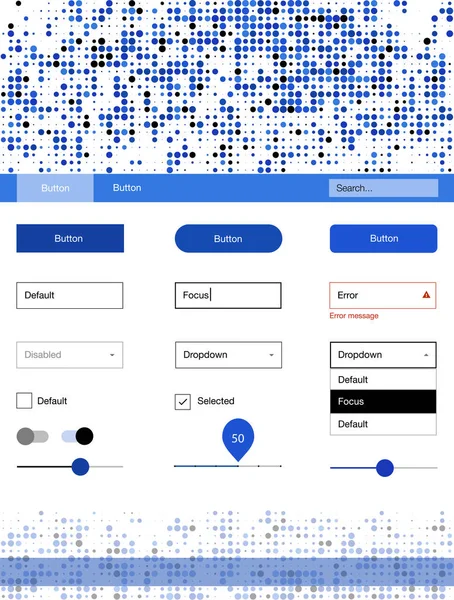 Hafif mavi vektör UI ux kiti daireler ile. Arka plan üzerinde renkli stil rehberi daireler ile. Bu örnek açılış sayfanız için mu.