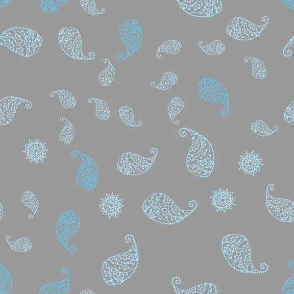 Hafif mavi vektör sorunsuz doodle zemin yaprak ve çiçek ile. Beyaz arka plan üzerinde Hint tarzı dekoratif tasarım. Tasarımınız için tamamen yeni şablon.