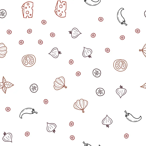 Koyu turuncu vektör organik yemek ile sorunsuz şablonu. Gıda doodle tarzı ile güzel renkli resimde. Desen menüsü kafeteryalar, barlar, restoranlar için.