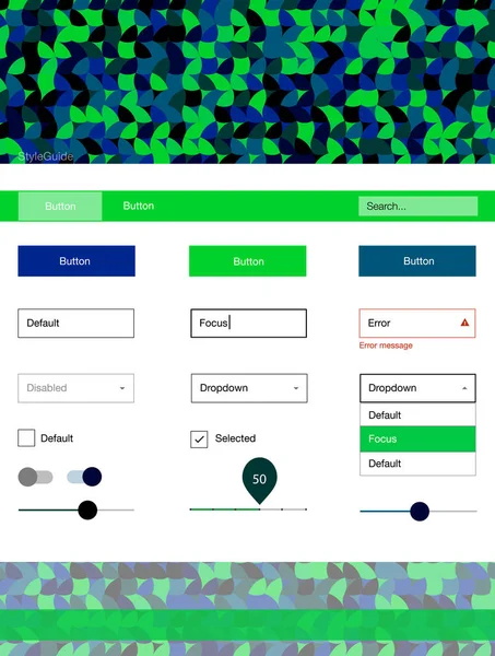 Açık mavi, yeşil vektör UI ux kiti daireler ile. Güzel UI ux kiti ile onun üstbilgisindeki renkli noktalar. Web siteleri, açılış sayfaları için güzel düzeni.