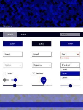 Koyu mavi vektör UI ux kiti daireler ile. Güzel UI ux kiti ile onun üstbilgisindeki renkli noktalar. Bu web siteleri için kullanabileceğiniz şablon.