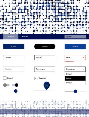 Koyu mavi vektör tasarım UI kiti noktalı. Güzel UI ux kiti ile onun üstbilgisindeki renkli noktalar. Sen-ebilmek kullanma için açılış sayfaları bu şablonu.