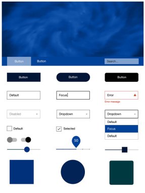 Koyu mavi vektör UI kiti ile bulutlar ve yıldız. Basit malzeme tasarım kiti üstbilgisindeki renkli bulutlar ile. Web siteleri için basit renkli tasarım.