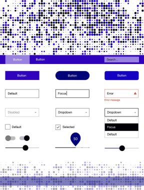 Koyu mavi vektör UI kiti noktalı. Renkli UI/ux kiti ile üstbilgi küreler oluşuyordu. Web siteleri, açılış sayfaları için güzel düzeni.