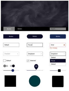 Koyu mavi vektör UI kiti ile bulutlar ve yıldız. Basit malzeme tasarım kiti üstbilgisindeki renkli bulutlar ile. Web siteleri, açılış sayfaları için güzel düzeni.