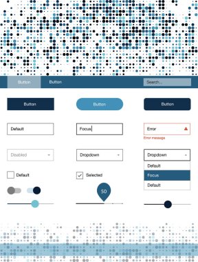 Koyu mavi vektör UI kiti noktalı. Dekoratif UI takımı tasarım renkli noktalar ile soyut tarzda. Bu örnek açılış sayfanız için mu.