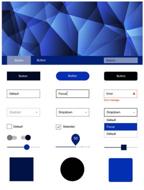 Koyu mavi vektör UI ux kiti üçgen tarzı. Üçgenler ile poligonal tarzında modern stil rehberi. Bu örnek için sitesidir.