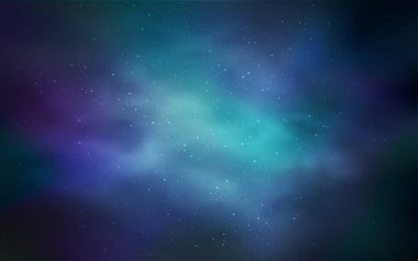 Gece gökyüzü yıldızlı koyu mavi vektör deseni. Bulanık arkaplandaki ve gradyanı olan uzay yıldızları. Reklamınız, posteriniz, afişiniz için en iyi tasarım.