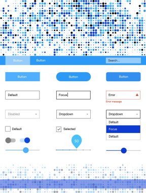 Noktalı ışık mavi vektör tel kafes kiti. Web Kullanıcı arabirimi kiti başlığını soyut degrade daireler ile. Açılış sayfanız için modern şablon.