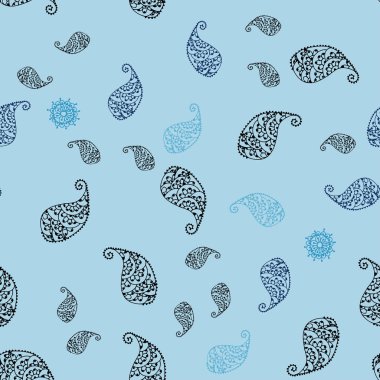 Hafif mavi vektör yaprak ve çiçek sorunsuz doodle şablonu. Yaprak ve çiçek beyaz arka plan üzerinde gradyan ile. İşiniz için tamamen yeni bir tasarım.