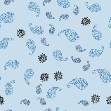 Yaprak ve çiçek ile mavi vektör sorunsuz doodle arka ışık. Yaprakları doodle tarzı ile renkli soyut resimde. Tasarımınız için tamamen yeni şablon.