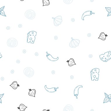 Hafif mavi vektör sorunsuz arka plan ile lezzetli yemekler. Fast Food renkli gradyan ile bulanık arka plan üzerinde. Desen reklamlar Kahvaltı, Öğle Yemeği, akşam yemeği için.