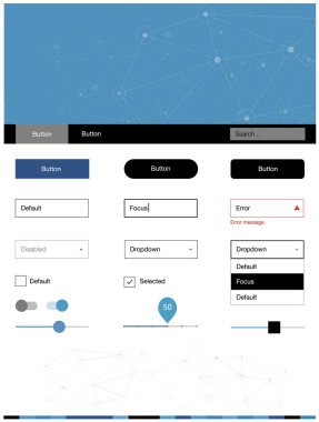 Hafif mavi vektör tasarım UI kiti mozaik, daireler ile. Renkli üçgen, daire basit malzeme tasarım kiti. Bu örnek açılış sayfanız için mu.