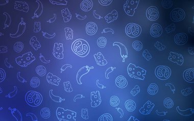 Gurme mutfağı ile ışık mavi vektör kapak. Glitter gurme gıda ile soyut kroki. Kafe işletme reklamınız için tasarım doodle.