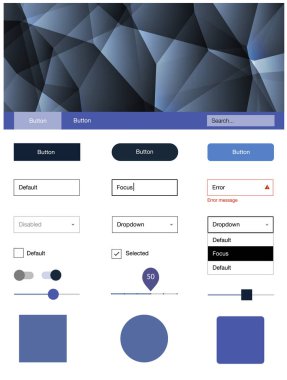 Hafif mavi vektör UI ux kiti üçgen tarzı. Arka plan üzerinde renkli stil rehberi üçgenler ile. Bu örnek açılış sayfanız için mu.