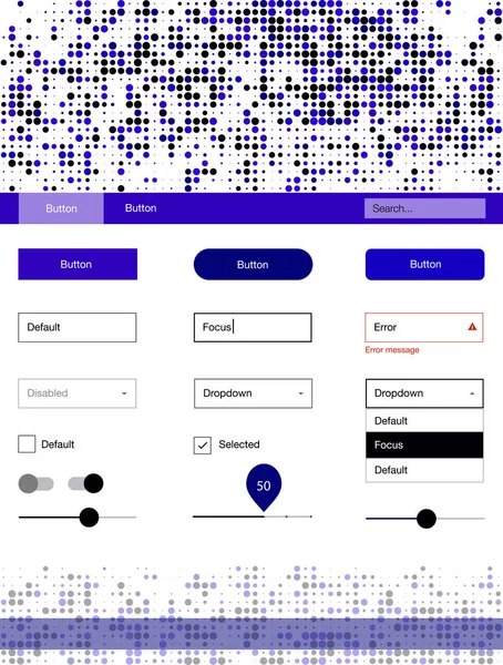 Koyu mavi vektör UI kiti noktalı. Renkli UI/ux kiti ile üstbilgi küreler oluşuyordu. Web siteleri, açılış sayfaları için güzel düzeni.